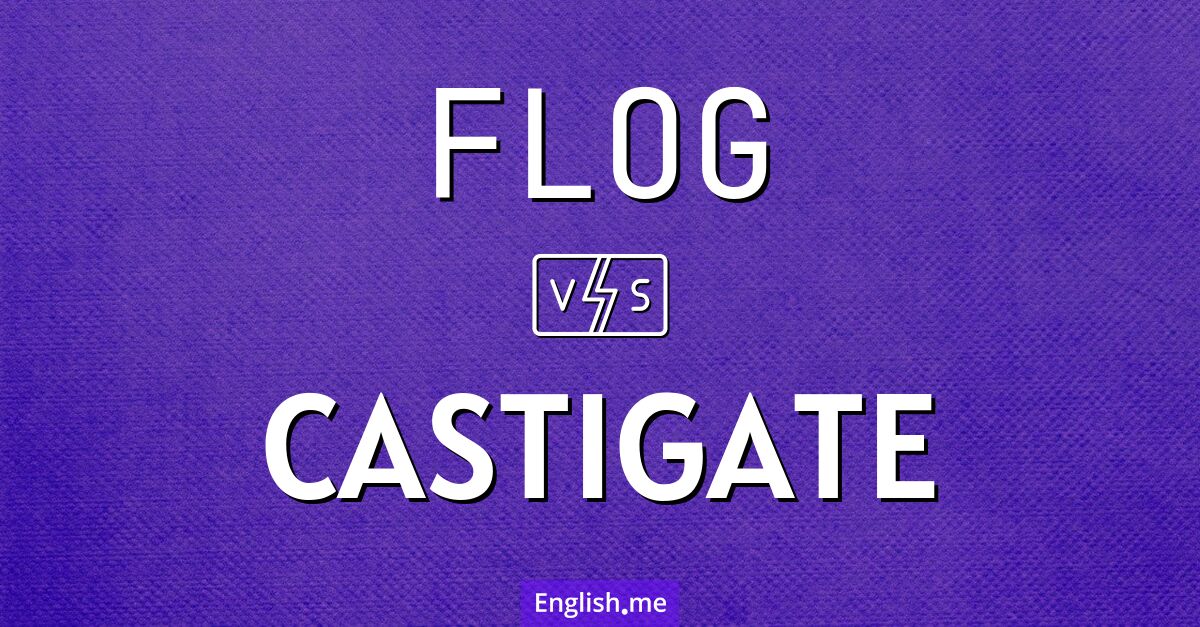 "Flog" (azotar) contra "Castigate" (castigar (verbalmente), reprender severamente)